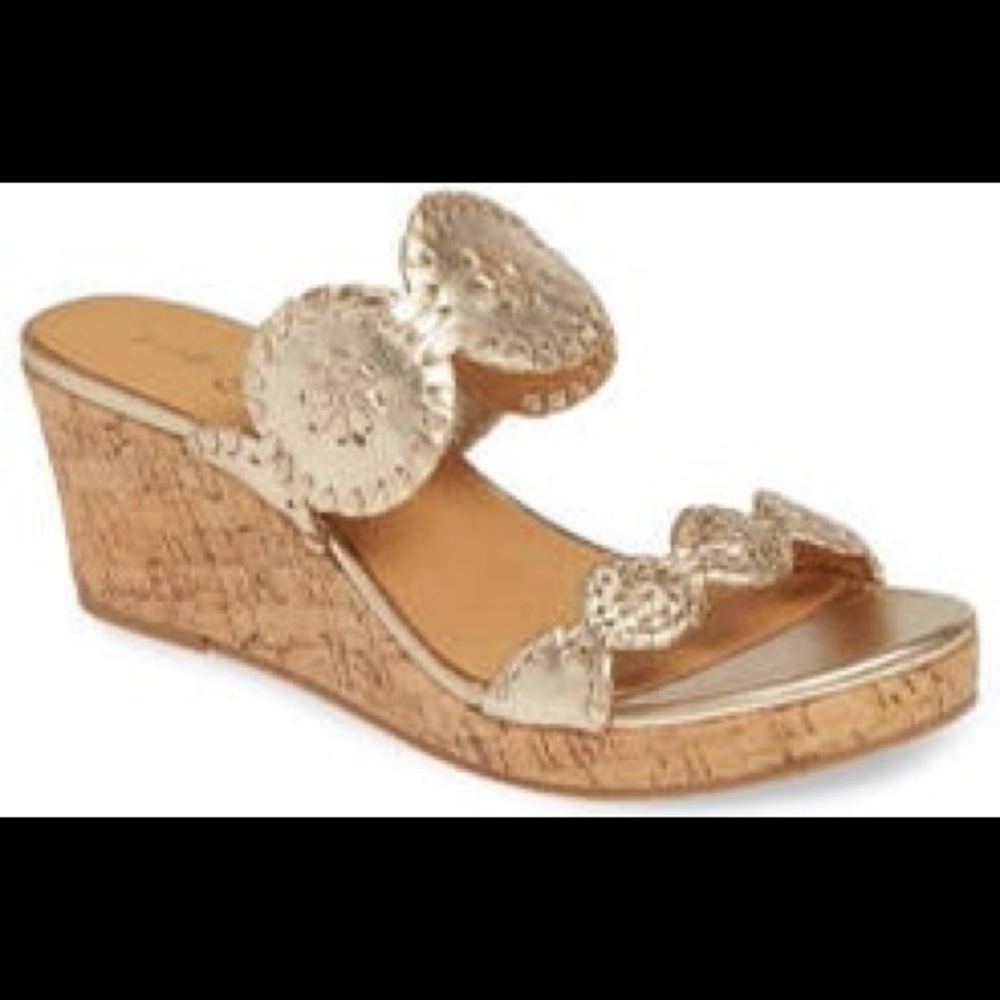 Jack Rogers gold wedges